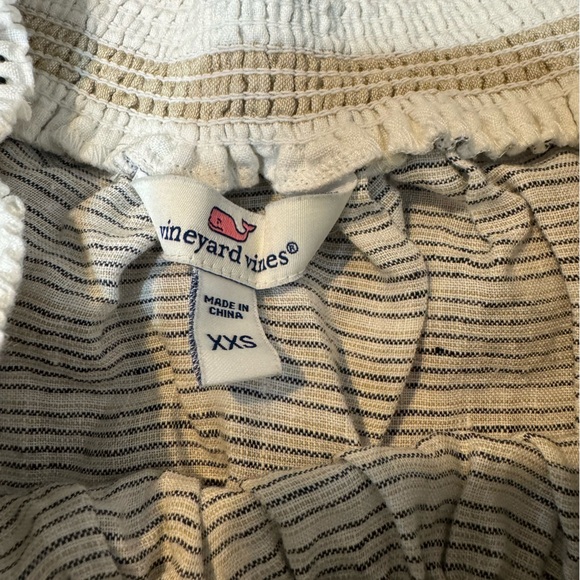 Vineyard Vines Linen Tan Stripe Off The Shoulder Top Neutral Natural Chic Boho - Picture 3 of 7